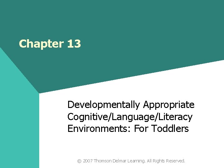 Chapter 13 Developmentally Appropriate Cognitive/Language/Literacy Environments: For Toddlers © 2007 Thomson Delmar Learning. All
