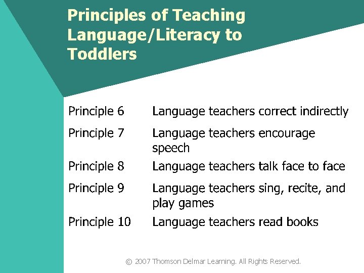 Principles of Teaching Language/Literacy to Toddlers © 2007 Thomson Delmar Learning. All Rights Reserved.