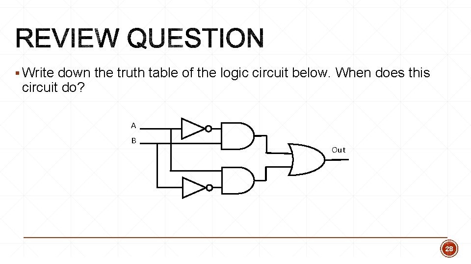 § Write down the truth table of the logic circuit below. When does this § Write down the truth table of the logic circuit below. When does this
