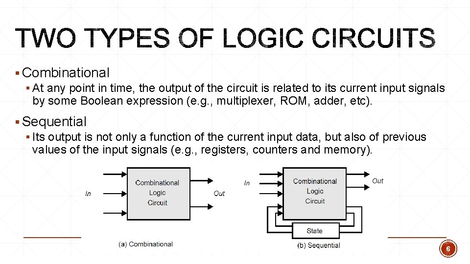 § Combinational § At any point in time, the output of the circuit is § Combinational § At any point in time, the output of the circuit is
