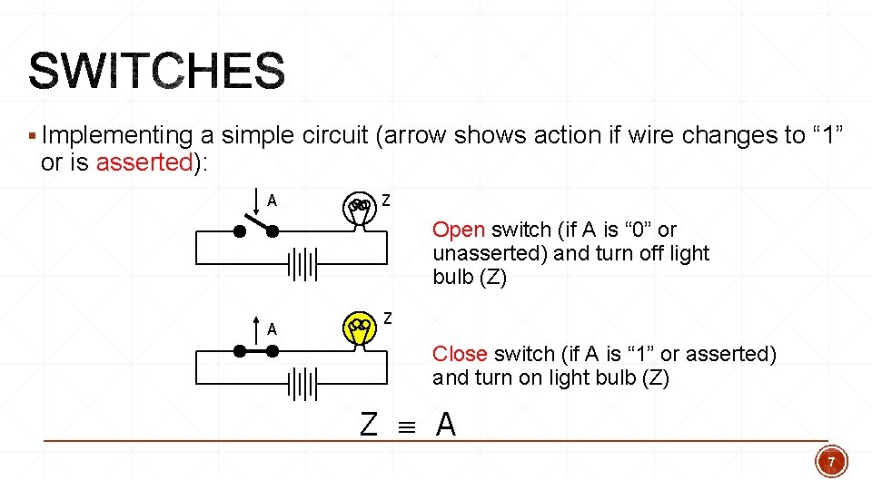 § Implementing a simple circuit (arrow shows action if wire changes to “ 1” § Implementing a simple circuit (arrow shows action if wire changes to “ 1”