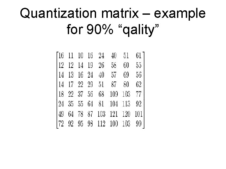 Quantization matrix – example for 90% “qality” 