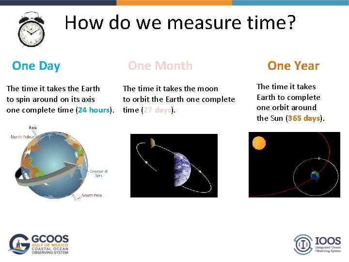 How do we measure time? One Day One Month The time it takes the