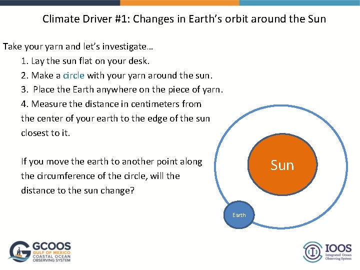 Climate Driver #1: Changes in Earth’s orbit around the Sun Take your yarn and