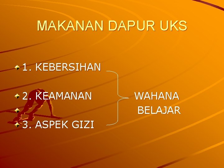 MAKANAN DAPUR UKS 1. KEBERSIHAN 2. KEAMANAN 3. ASPEK GIZI WAHANA BELAJAR MAKANAN DAPUR UKS 1. KEBERSIHAN 2. KEAMANAN 3. ASPEK GIZI WAHANA BELAJAR