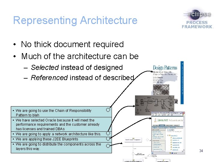 Representing Architecture • No thick document required • Much of the architecture can be