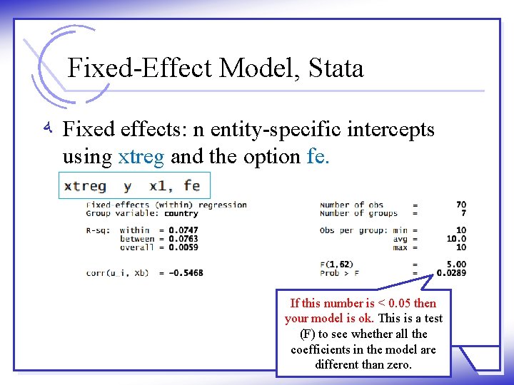 Fixed-Effect Model, Stata ﻪ Fixed effects: n entity-specific intercepts using xtreg and the option