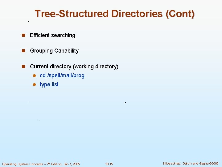 Tree-Structured Directories (Cont) n Efficient searching n Grouping Capability n Current directory (working directory)