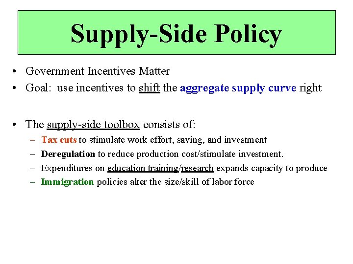 Supply-Side Policy • Government Incentives Matter • Goal: use incentives to shift the aggregate