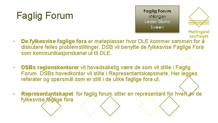 Faglig Forum • De fylkesvise faglige fora er møteplasser hvor DLE kommer sammen for