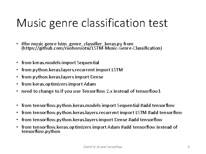 Music genre classification test • #for music genre lstm_genre_classifier_keras. py from (https: //github. com/ruohoruotsi/LSTM-Music-Genre-Classification) Music genre classification test • #for music genre lstm_genre_classifier_keras. py from (https: //github. com/ruohoruotsi/LSTM-Music-Genre-Classification)