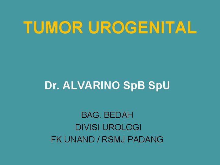 TUMOR UROGENITAL Dr. ALVARINO Sp. B Sp. U BAG. BEDAH DIVISI UROLOGI FK UNAND