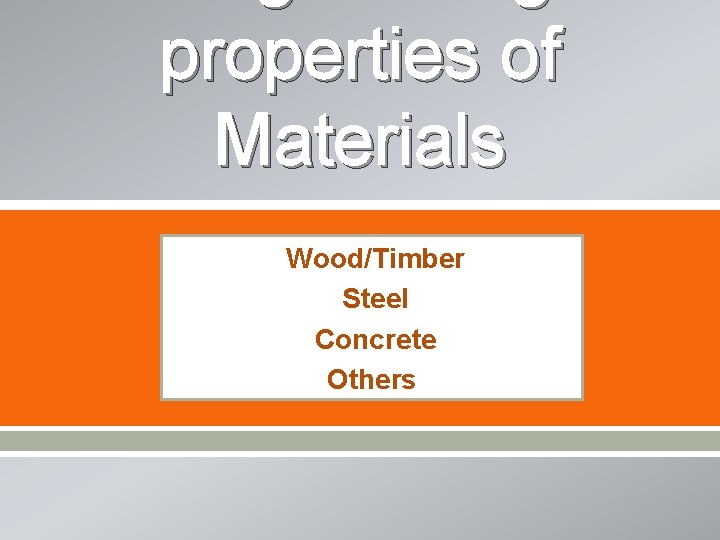 properties of Materials Wood/Timber Steel Concrete Others 