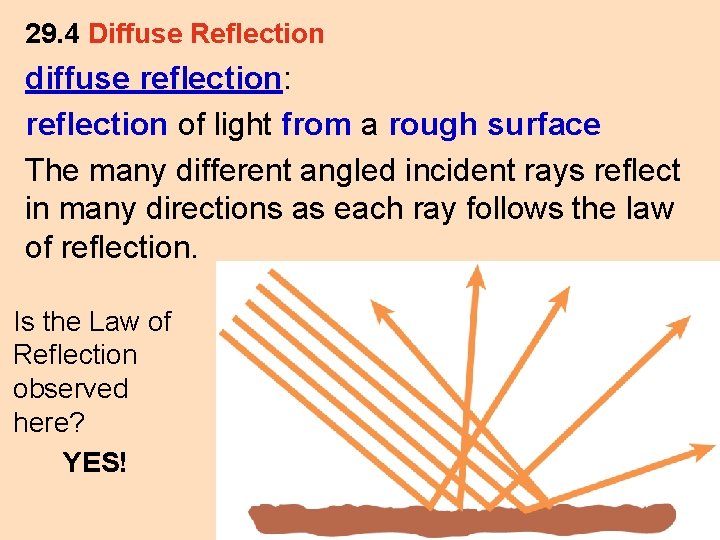 29. 4 Diffuse Reflection diffuse reflection: reflection of light from a rough surface The