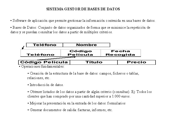 SISTEMA GESTOR DE BASES DE DATOS • Software de aplicación que permite gestionar la