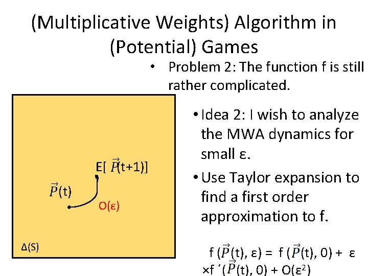 (Multiplicative Weights) Algorithm in (Potential) Games • Problem 2: The function f is still