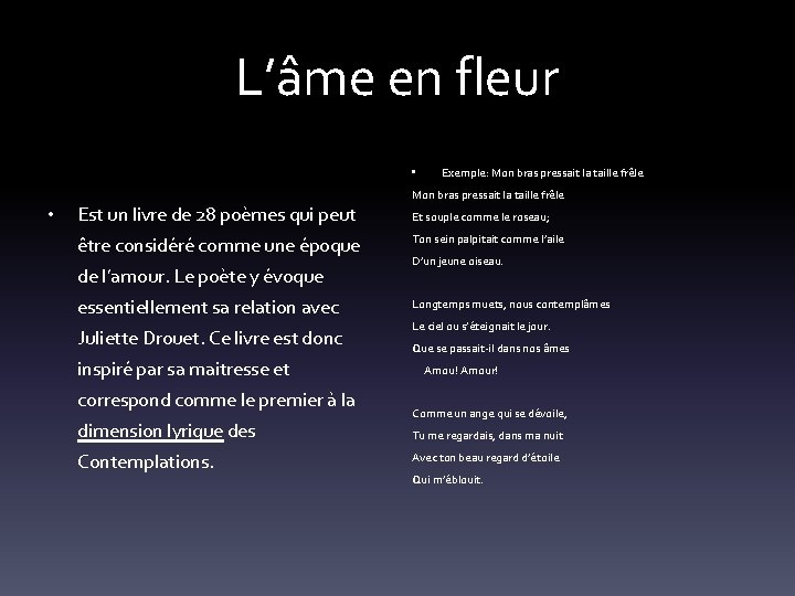 L’âme en fleur • • Est un livre de 28 poèmes qui peut être