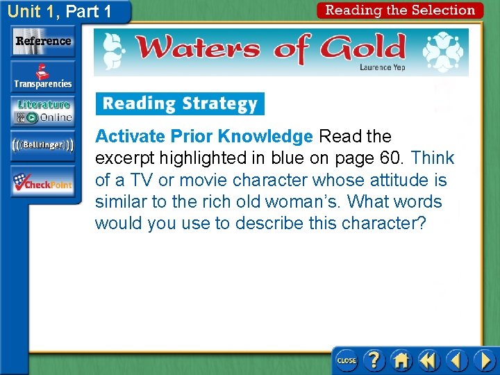 Unit 1, Part 1 Activate Prior Knowledge Read the excerpt highlighted in blue on Unit 1, Part 1 Activate Prior Knowledge Read the excerpt highlighted in blue on