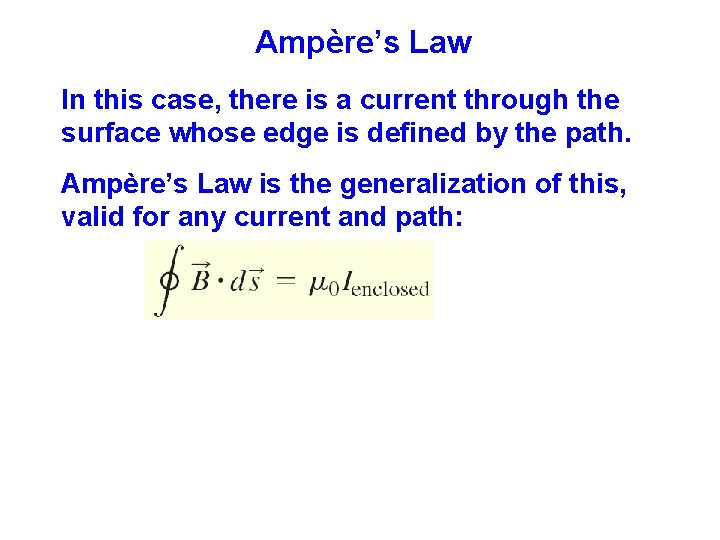 Ampère’s Law In this case, there is a current through the surface whose edge