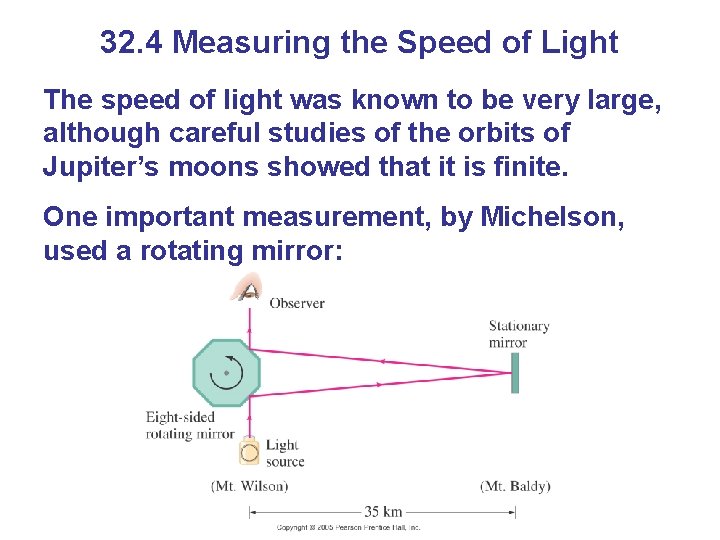 32. 4 Measuring the Speed of Light The speed of light was known to