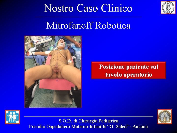 Nostro Caso Clinico Mitrofanoff Robotica Posizione paziente sul tavolo operatorio S. O. D. di