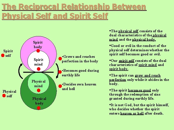 The Reciprocal Relationship Between Physical Self and Spirit Self • The physical self consists The Reciprocal Relationship Between Physical Self and Spirit Self • The physical self consists