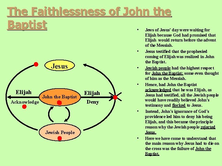 The Faithlessness of John the Baptist • • Jesus • • Elijah Acknowledge John The Faithlessness of John the Baptist • • Jesus • • Elijah Acknowledge John