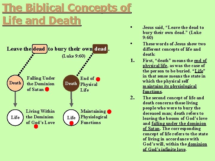The Biblical Concepts of Life and Death • Leave the dead to bury their The Biblical Concepts of Life and Death • Leave the dead to bury their