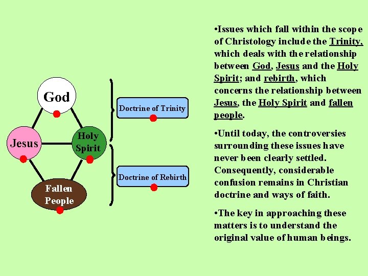 God Doctrine of Trinity Holy Spirit Jesus Doctrine of Rebirth Fallen People • Issues God Doctrine of Trinity Holy Spirit Jesus Doctrine of Rebirth Fallen People • Issues
