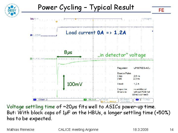 Power Cycling – Typical Result Load current 0 A => 1. 2 A 8µs