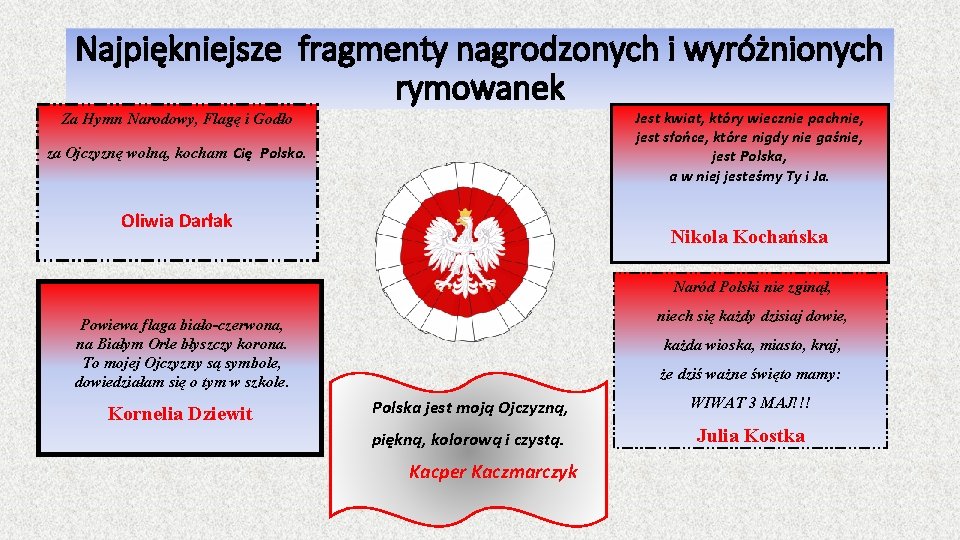 Najpiękniejsze fragmenty nagrodzonych i wyróżnionych rymowanek Jest kwiat, który wiecznie pachnie, jest słońce, które