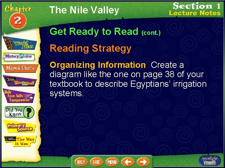 The Nile Valley Get Ready to Read (cont. ) Reading Strategy Organizing Information Create