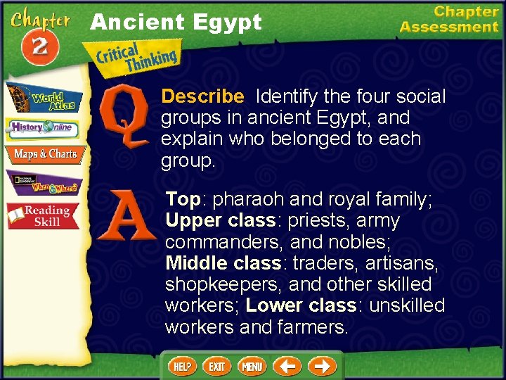 Ancient Egypt Describe Identify the four social groups in ancient Egypt, and explain who