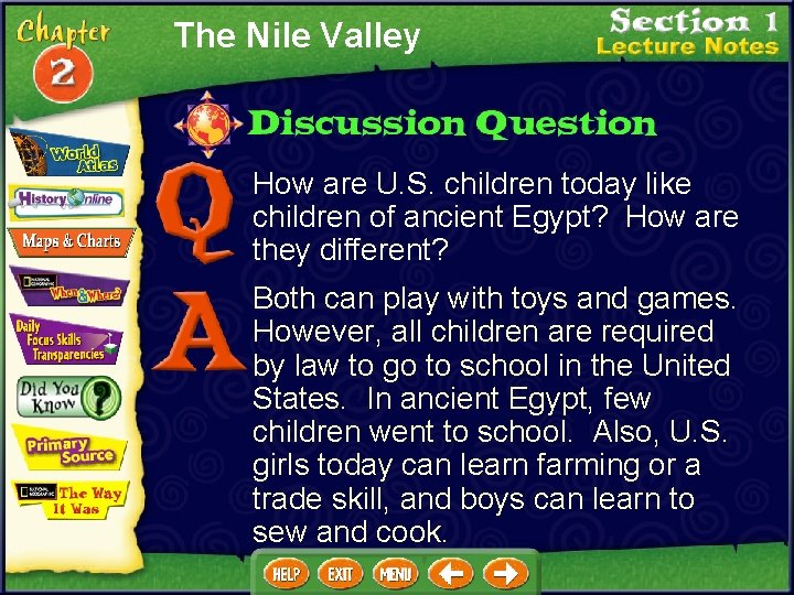 The Nile Valley How are U. S. children today like children of ancient Egypt?