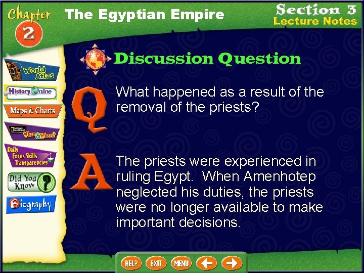 The Egyptian Empire What happened as a result of the removal of the priests?