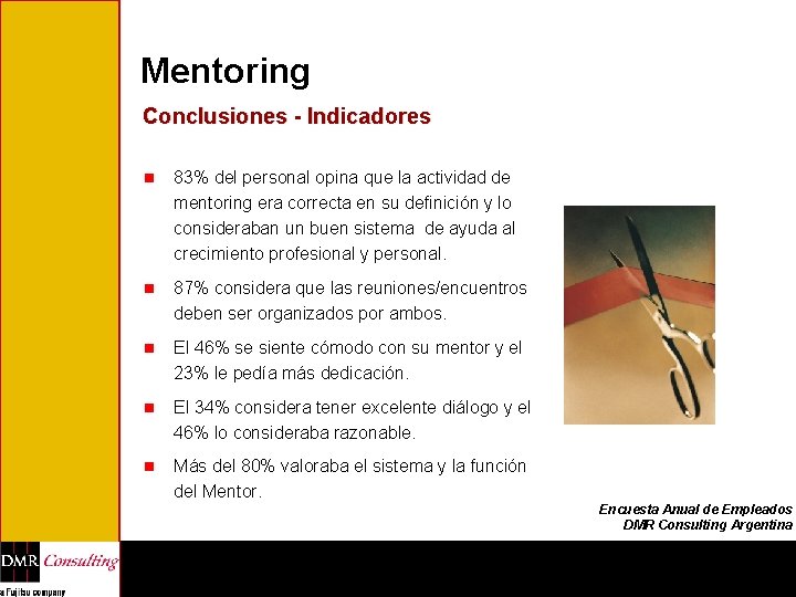 Mentoring Conclusiones - Indicadores n 83% del personal opina que la actividad de mentoring