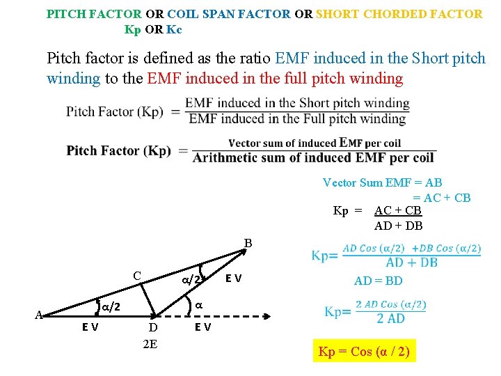 PITCH FACTOR OR COIL SPAN FACTOR OR SHORT CHORDED FACTOR Kp OR Kc Pitch