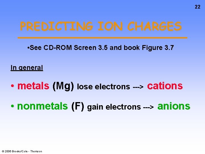 22 PREDICTING ION CHARGES • See CD-ROM Screen 3. 5 and book Figure 3.