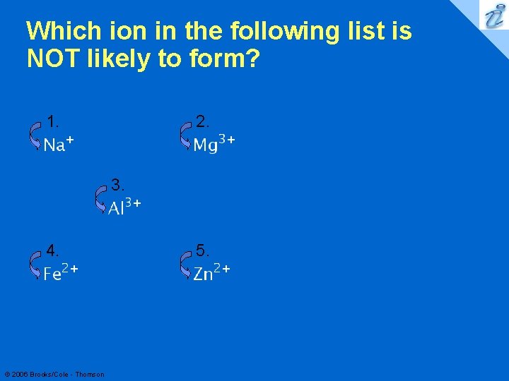 Which ion in the following list is NOT likely to form? 1. 2. 3.