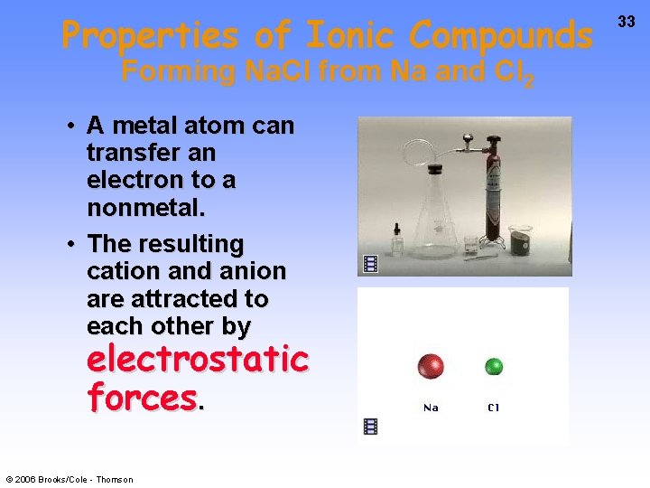 Properties of Ionic Compounds Forming Na. Cl from Na and Cl 2 • A