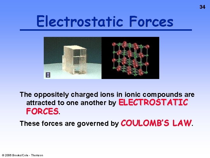 34 Electrostatic Forces The oppositely charged ions in ionic compounds are attracted to one