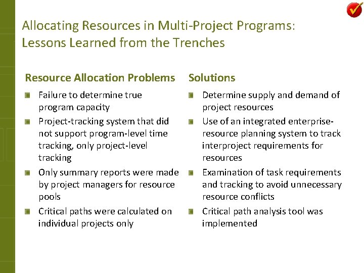 Allocating Resources in Multi-Project Programs: Lessons Learned from the Trenches Resource Allocation Problems Failure