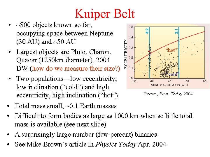 Kuiper Belt ECCENTRICITY • ~800 objects known so far, occupying space between Neptune (30