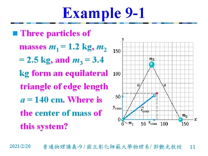 Example 9 -1 n Three particles of masses m 1 = 1. 2 kg, Example 9 -1 n Three particles of masses m 1 = 1. 2 kg,