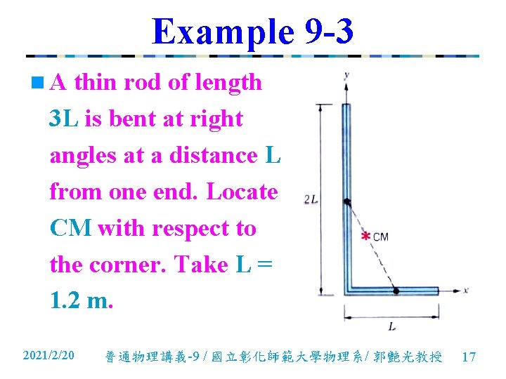 Example 9 -3 n. A thin rod of length 3 L is bent at Example 9 -3 n. A thin rod of length 3 L is bent at