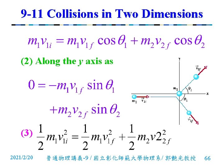 9 -11 Collisions in Two Dimensions (2) Along the y axis as (3) 2021/2/20 9 -11 Collisions in Two Dimensions (2) Along the y axis as (3) 2021/2/20