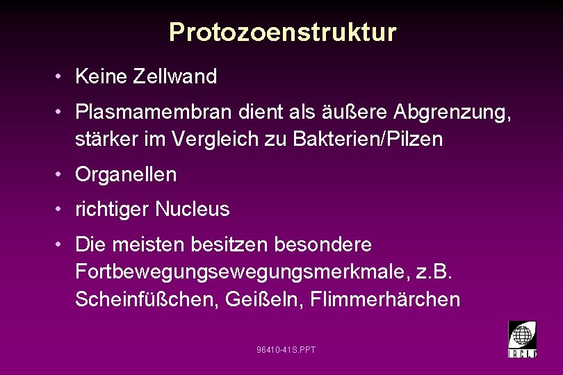 Protozoenstruktur • Keine Zellwand • Plasmamembran dient als äußere Abgrenzung, stärker im Vergleich zu