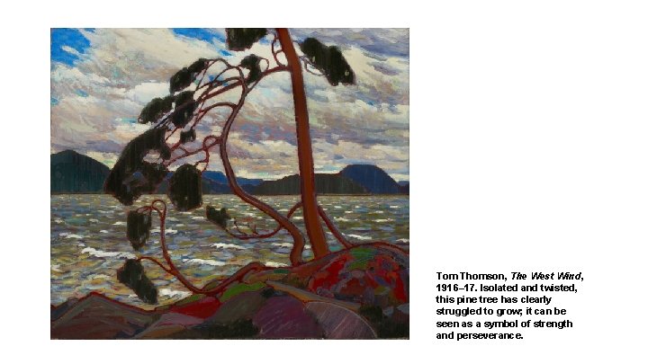 Tom Thomson, The West Wind, 1916– 17. Isolated and twisted, this pine tree has