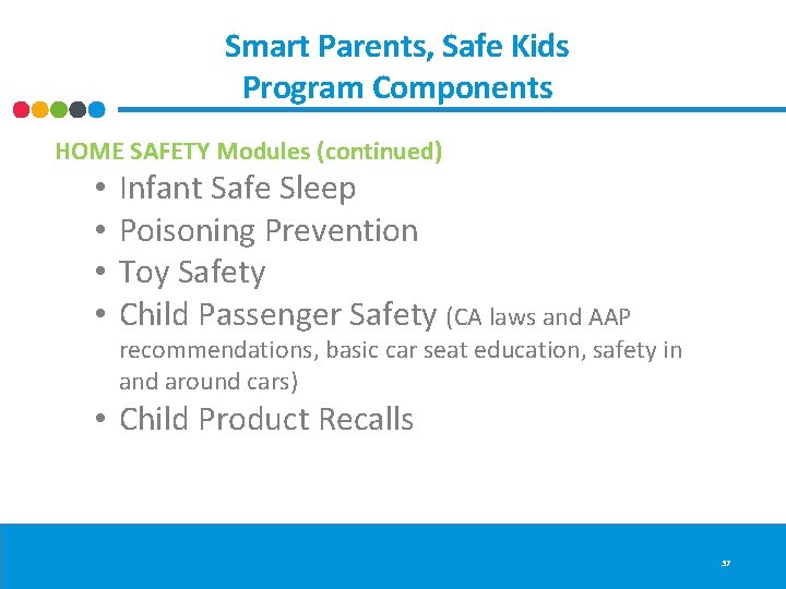 Smart Parents, Safe Kids Program Components HOME SAFETY Modules (continued) • • Infant Safe Smart Parents, Safe Kids Program Components HOME SAFETY Modules (continued) • • Infant Safe
