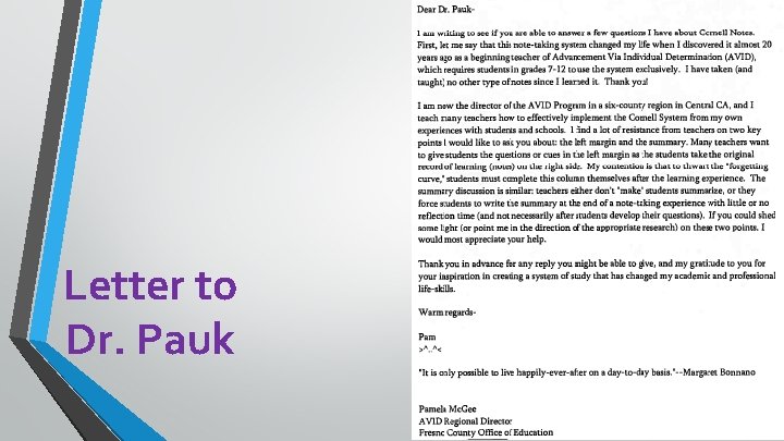 Letter to Dr. Pauk 